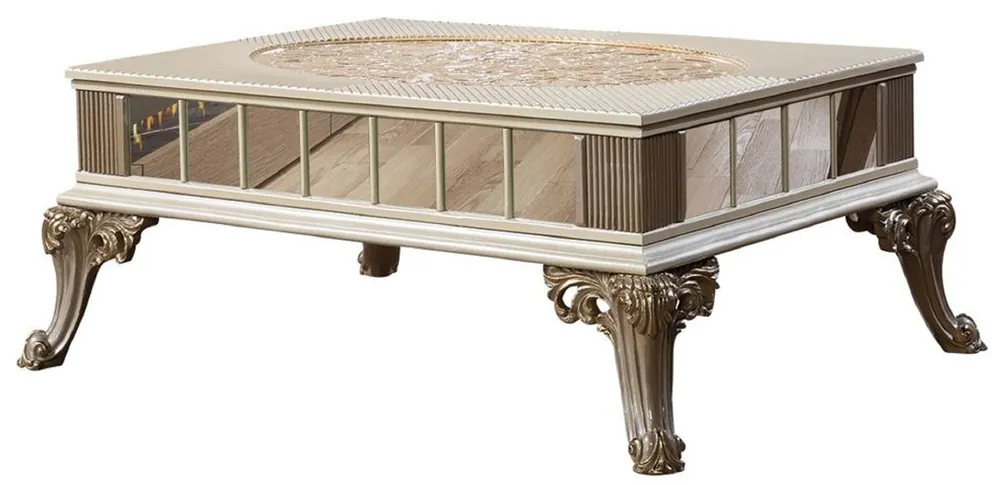 Bestpreis Casa Padrino table basse baroque de luxe crème / blanc / gris / or - Table de salon style baroque miroir - Meuble de luxe de style baroque - Ameublement baroque - Meuble baroque