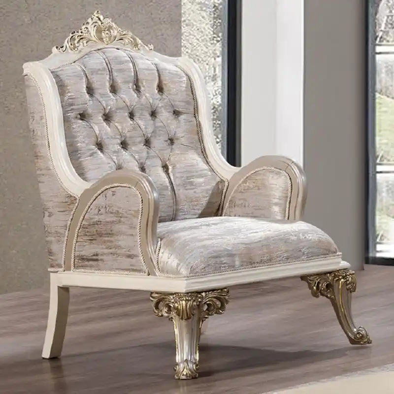 Casa Padrino fauteuil baroque de luxe argent / blanc / gris / or - Magnifique fauteuil de salon avec motif élégant - Mobilier de salon de luxe de style baroque - Meuble baroque Versand Am Gleichen Tag