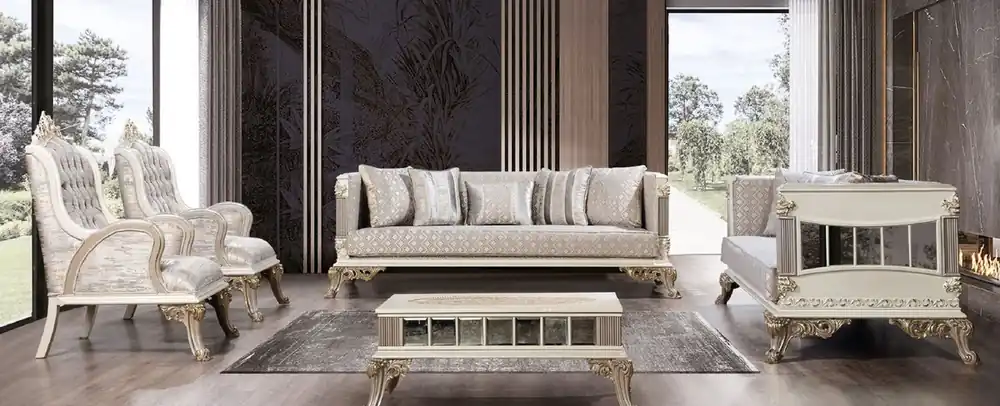 Meistverkauft Casa Padrino ensemble de salon baroque de luxe argent / blanc / gris / or - 2 Canapés Baroques & 2 Fauteuils Baroques & 1 Table Basse Baroque - Meuble de luxe de style baroque - Noble & Magnifique