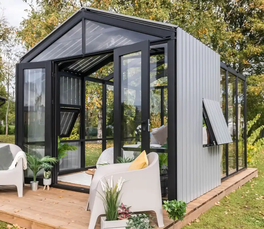 Kracherpreis Casa Padrino Maison de Jardin de Luxe Noir / Gris 400 x 300 x H. 276,2 cm - Maison de Jardin en Bois Massif avec Fenêtres et Portes en Verre - Serre - Maisons de Jardin de Luxe - Serres de Luxe