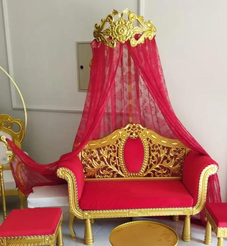 Casa Padrino canapé baroque de luxe rouge / or - Canapé de salon en bois massif fait main avec velours fin et baldaquin - Meuble baroque - Noble & Magnifique Begrenztes Angebot