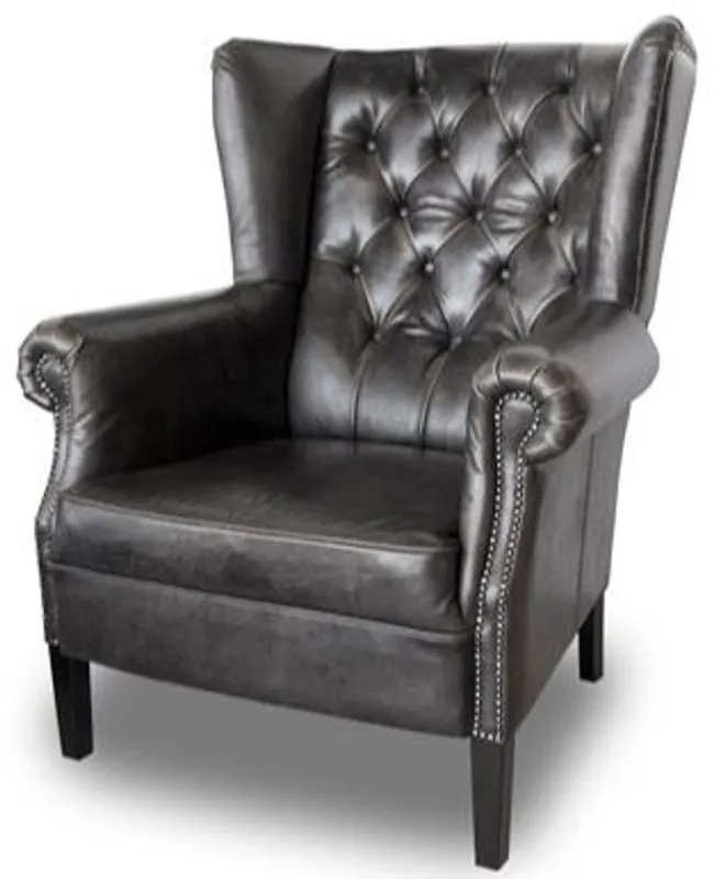 Billig Casa Padrino Chesterfield Buffalo Real Fauteuil en cuir noir bois massif - Meubles de salon de luxe - Vintage