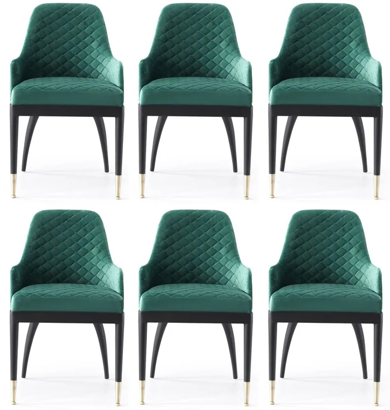 Casa Padrino ensemble de 6 chaises de salle à manger de luxe avec accoudoirs vert / noir / laiton 55 x 59 x H. 88 cm - Meuble de salle à manger - Meuble de restaurant - Meuble de luxe Neu Im Sortiment