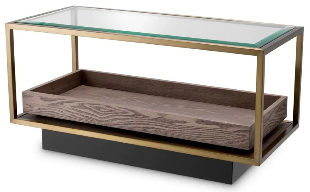 Casa Padrino table d'appoint de luxe laiton / gris / noir 90 x 42 x H. 44 cm - Table de salon rectangulaire avec plateau en verre - Table d'hôtel - Meuble de salon - Meuble d'hôtel - Meuble de luxe Markenware