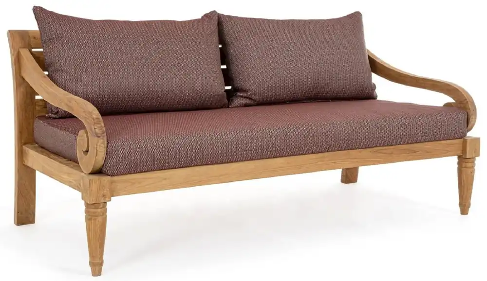 Bestpreis Casa Padrino canapé de jardin de luxe vin rouge / naturel 165 x 80 x H. 75 cm - Canapé de jardin rustique en teck avec coussins - Meubles de jardin bois massif - Meubles de jardin rustique de luxe