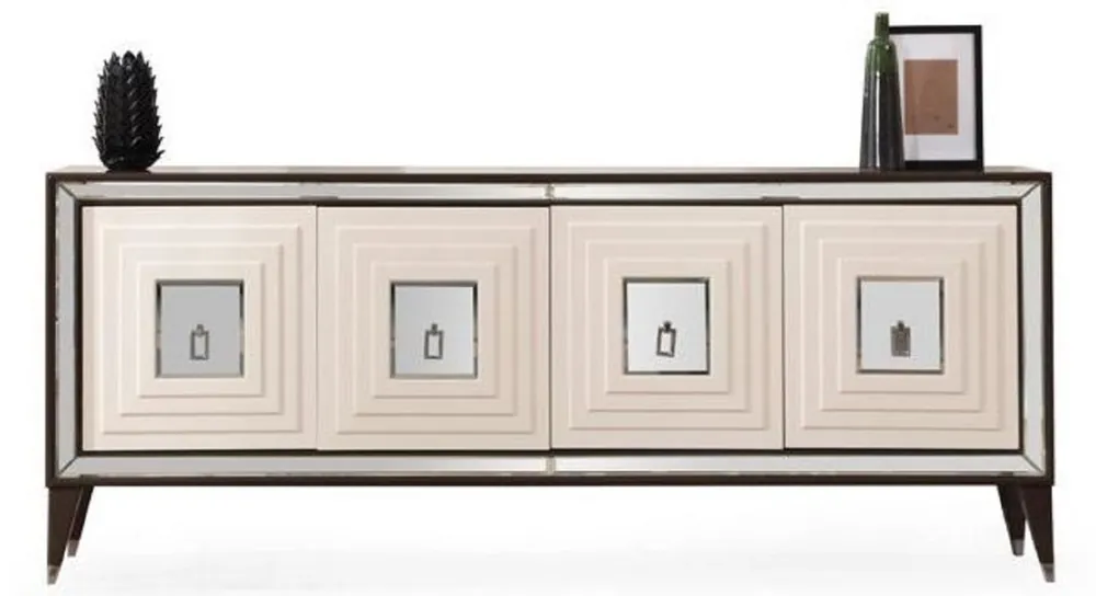 Casa Padrino buffet de luxe marron foncé / crème / argent 220 x 48 x H. 90 cm - Armoire miroir en bois massif avec 4 portes - Meuble de salle à manger - Meuble de luxe - Ameublement de luxe Rabatt