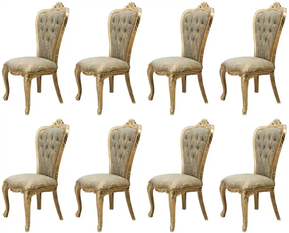 Casa Padrino ensemble de 8 chaises de salle à manger baroque de luxe vert / or antique - Chaises de cuisine de style baroque magnifiques - Meuble de luxe style baroque - Meubles baroques Sale
