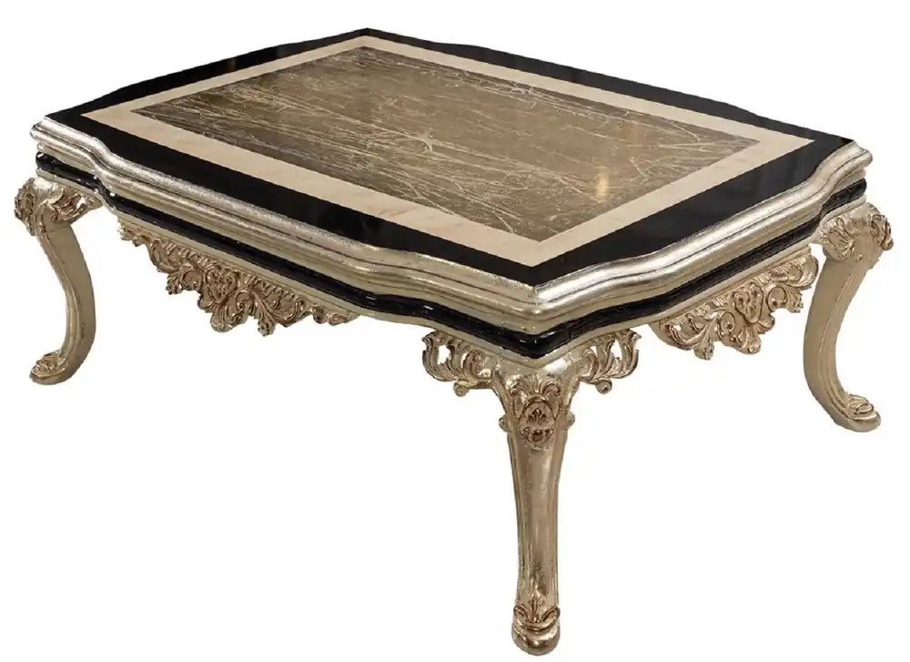 Zertifiziert Casa Padrino table basse baroque de luxe or antique / crème / noir - Table de salon rectangulaire de style baroque - Meuble de salon de style baroque - Meuble de luxe de style baroque