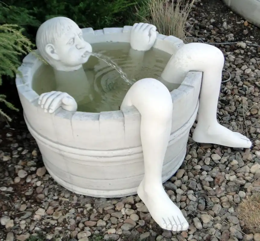 Highlight Casa Padrino fontaine de décoration de jardin de luxe blanc gris Ø 74 x H. 56 cm - Fontaine de jardin en béton - Fontaine en pierre avec sculpture gargouille - Accessoires de décoration de jardin