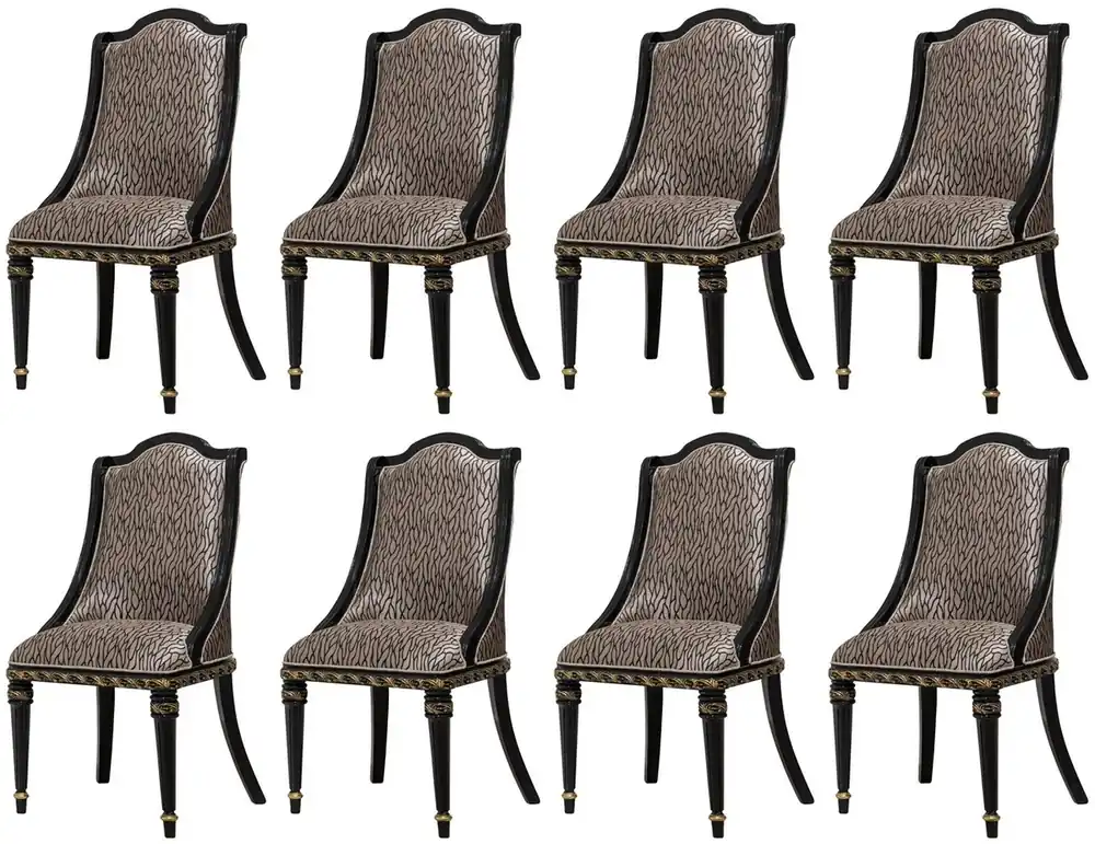Geprüft Casa Padrino ensemble de 8 chaises de salle à manger baroque de luxe argent motif / noir / or - Chaises de cuisine de style baroque magnifiques - Meuble de luxe style baroque - Meubles baroques