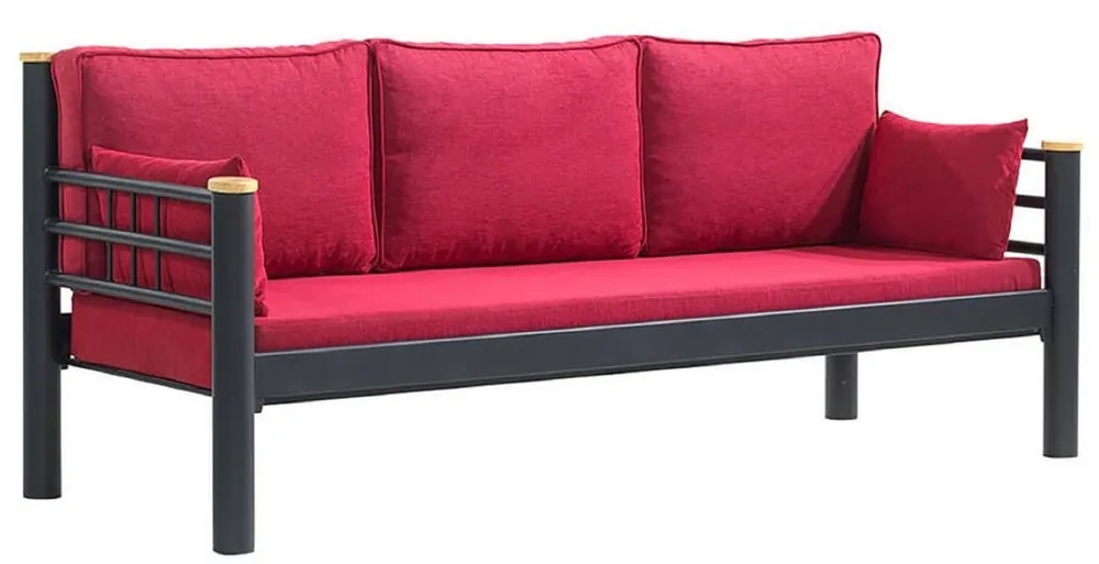 Casa Padrino canapé de jardin Art Nouveau bordeaux rouge / gris / naturel 200 x 70 x H. 85 cm - Canapé de jardin en métal avec coussins - Canapé de patio - Mobilier de jardin - Mobilier Art Nouveau Echt