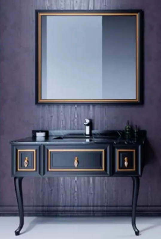 Casa Padrino ensemble de salle de bain baroque de luxe noir mat / or mat - 1 Table de Lavage avec Dessus en Marbre et Vasque Encastrée & 1 Miroir Mural LED - Meuble de salle de bain baroque Super-Preis