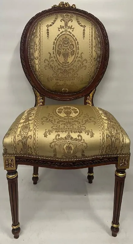Markenware Casa Padrino chaise de salle à manger baroque médaillon or motif / marron foncé / or - Chaise de cuisine de style antique fait main avec motif - Meuble de salle à manger baroque - Meuble baroque