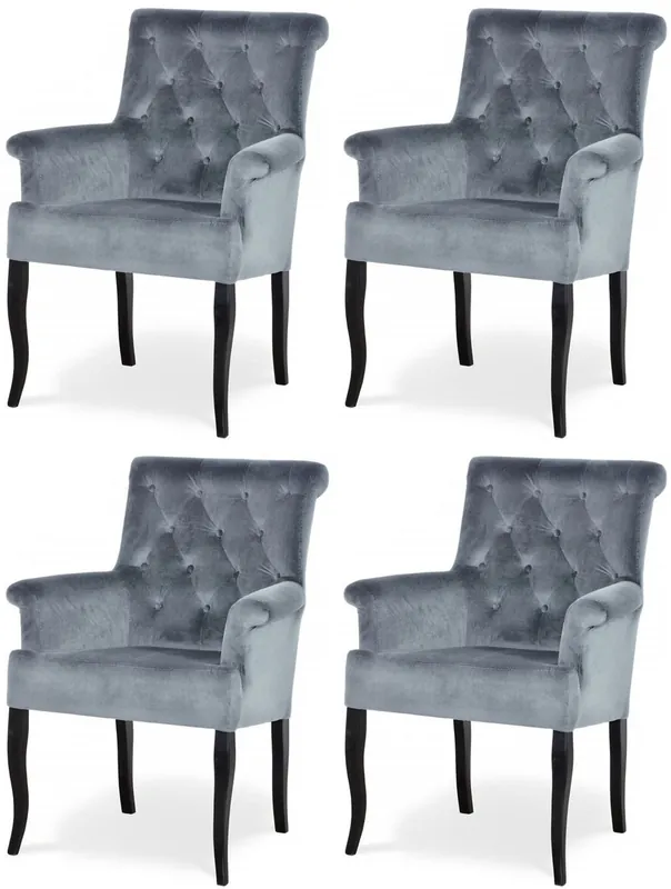 Neue Ware Casa Padrino ensemble de 4 Chaises de salle à manger Chesterfield Néo Baroque gris / noir - Chaises de cuisine avec accoudoirs - Mobilier de Salle à Manger - Mobilier Chesterfield - Mobilier Néo Baroque