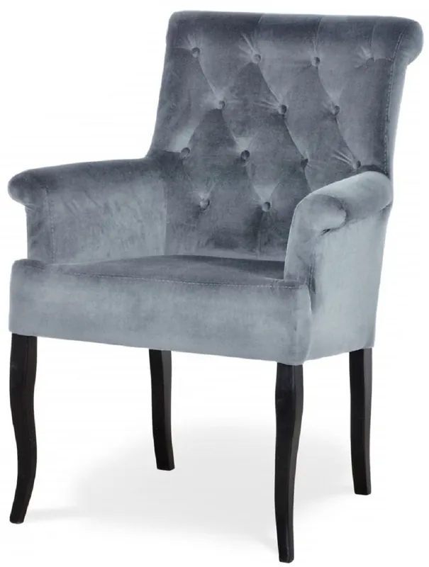 Expressversand Casa Padrino Chaise de Salle à Manger Chesterfield Néo Baroque Gris / Noir - Chaise de Cuisine avec Accoudoirs - Mobilier de Salle à Manger - Mobilier Chesterfield - Mobilier Néo Baroque