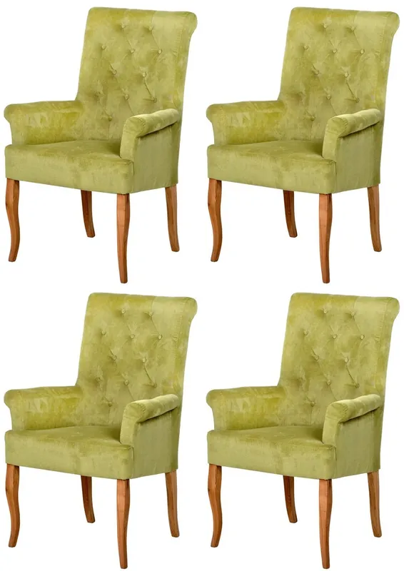 Casa Padrino ensemble de 4 Chaises de salle à manger Chesterfield Néo Baroque vert / naturel - Chaises de cuisine avec accoudoirs - Mobilier de Salle à Manger Chesterfield - Mobilier Néo Baroque Nur Heute