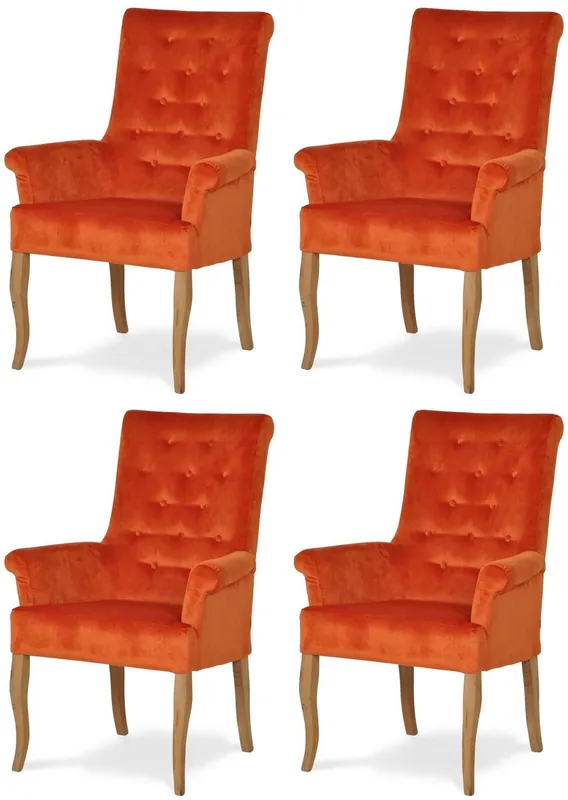 Casa Padrino ensemble de 4 Chaises de salle à manger Chesterfield Néo Baroque orange / naturel - Chaises de cuisine avec accoudoirs - Mobilier de Salle à Manger Chesterfield - Mobilier Néo Baroque Beliebt