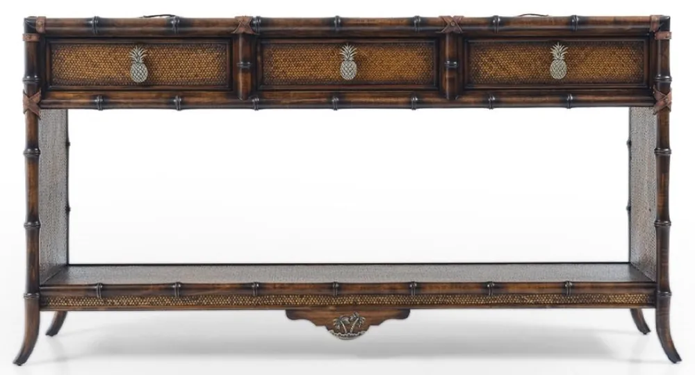 Casa Padrino Console de Style Vintage de Luxe Marron 184 x 39 x H. 88 cm - Table Console en Bois Massif avec 3 Tiroirs - Meubles en Bois Massif - Meubles de Style Vintage - Meubles de Luxe Bestseller