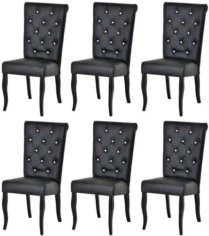Neue Kollektion Casa Padrino ensemble de 6 Chaises de salle à manger Chesterfield Néo Baroque noir / noir - Chaises de cuisine en cuir artificiel avec strass - Mobilier de Salle à Manger Chesterfield Néo Baroque