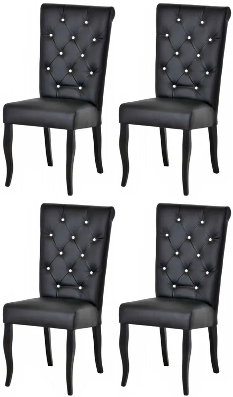 Jetzt Kaufen Casa Padrino ensemble de 4 Chaises de salle à manger Chesterfield Néo Baroque noir / noir - Chaises de cuisine en cuir artificiel avec strass - Mobilier de Salle à Manger Chesterfield Néo Baroque