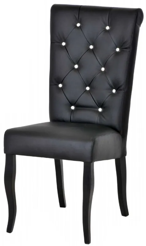 Casa Padrino Chaise de Salle à Manger Chesterfield Néo Baroque Noir / Noir - Chaise de Cuisine en Cuir Artificiel avec Strass - Mobilier de Salle à Manger - Mobilier Chesterfield Néo Baroque Jetzt Bestellen