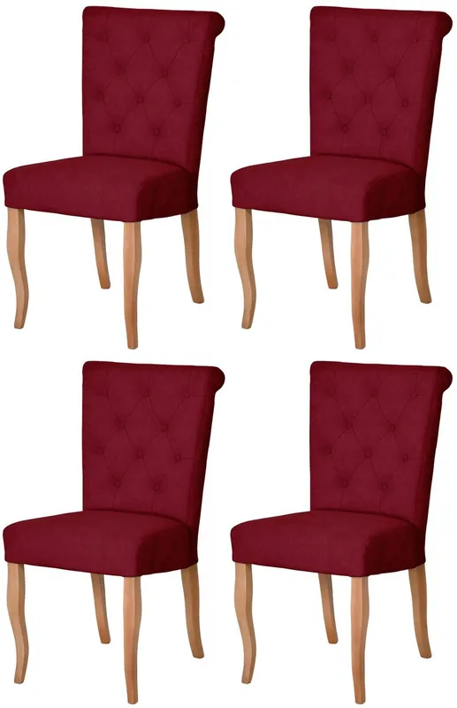 Casa Padrino ensemble de 4 Chaises de salle à manger Chesterfield Néo Baroque bordeaux rouge / naturel - Ensemble de chaises de cuisine - Mobilier de Salle à Manger Chesterfield Néo Baroque Highlight