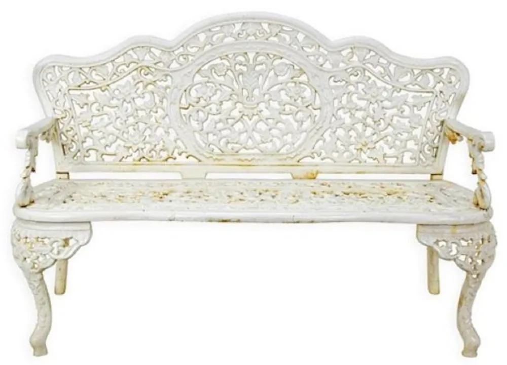 Ausverkauf Casa Padrino banc de jardin baroque crème blanc 133 x H. 86 cm - Magnifique banc de jardin en fer fonte - Mobilier de jardin en fer fonte baroque - Mobilier de jardin style baroque