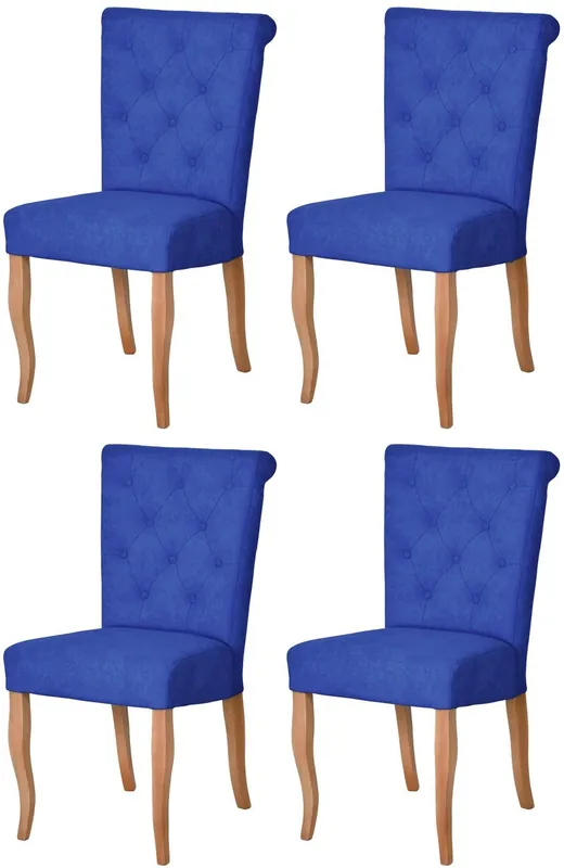 Casa Padrino ensemble de 4 Chaises de salle à manger Chesterfield Néo Baroque bleu / naturel - Ensemble de chaises de cuisine - Mobilier de Salle à Manger Chesterfield - Mobilier Néo Baroque Sale