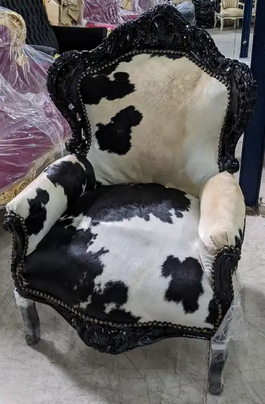 Geprüft Casa Padrino fauteuil baroque cuir de vachette / noir - Fauteuil de salon en bois massif fait main - Fauteuil de salon de style ancien - Meuble de salon de style baroque - Meuble baroque