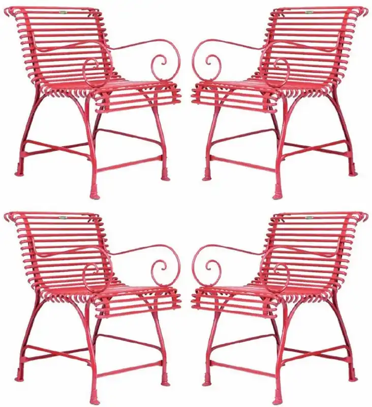 Casa Padrino ensemble de 4 chaises de jardin Art Nouveau rouge 56 x 52 x H. 76 cm - Chaises en fer forgé faites main avec accoudoirs - Mobilier de jardin et de terrasse en fer forgé nostalgique Preiswert