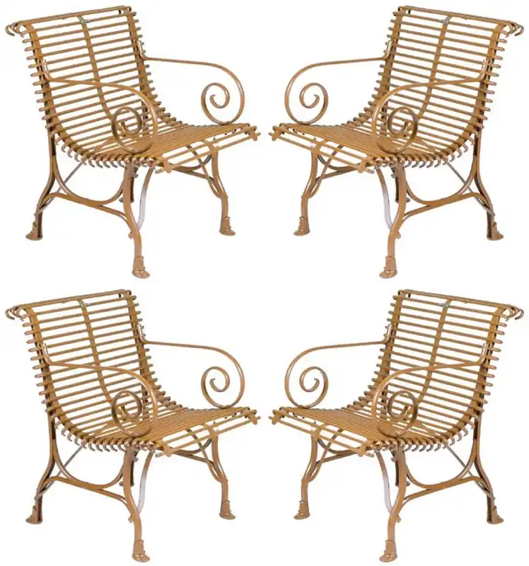 Casa Padrino ensemble de 4 chaises de jardin Art Nouveau marron 64 x 62 x H. 71 cm - Chaises en fer forgé faites main avec accoudoirs - Mobilier de jardin et de terrasse en fer forgé nostalgique Zertifiziert