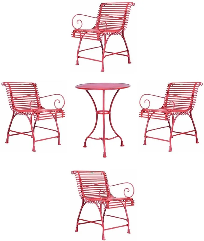 Sichere Zahlung Casa Padrino ensemble de jardin Art Nouveau rouge - 1 Table de Jardin Bistrot Ronde & 4 Chaises de Jardin avec Accoudoirs - Mobilier de jardin nostalgique - Mobilier de Jardin Baroque & Art Nouveau