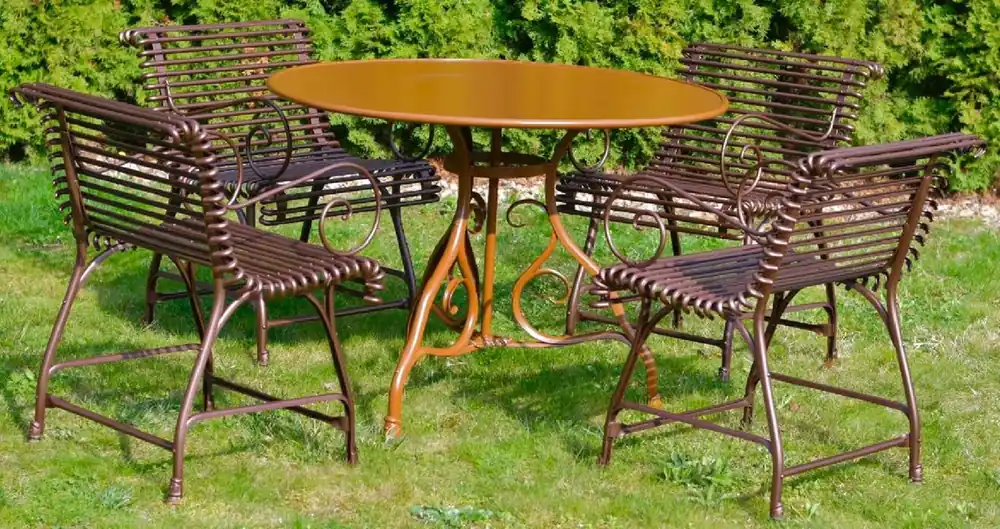 Online Kaufen Casa Padrino ensemble de jardin Art Nouveau marron / marron foncé - 1 Table de Jardin & 4 Chaises de Jardin avec Accoudoirs - Mobilier jardin nostalgique - Mobilier de Jardin Baroque & Art Nouveau