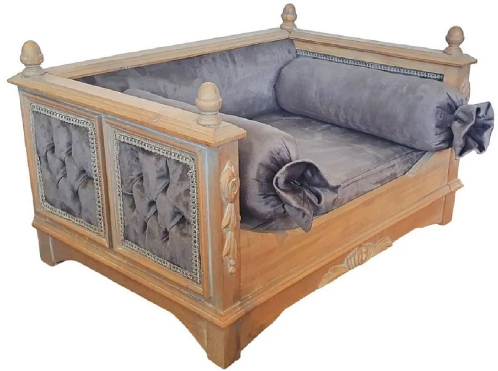 Casa Padrino lit pour chien baroque gris / naturel - Magnifique lit pour chien de style ancien - Meuble pour chien fait main dans le style baroque - Meubles pour animaux de compagnie baroque Direkt Vom Hersteller