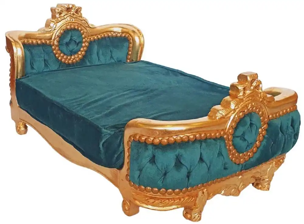 Casa Padrino lit pour chien baroque vert / or - Lit pour chien de style antique fait main - Magnifique mobilier pour chien de style baroque - Meubles pour animaux de compagnie baroque Schneller Versand
