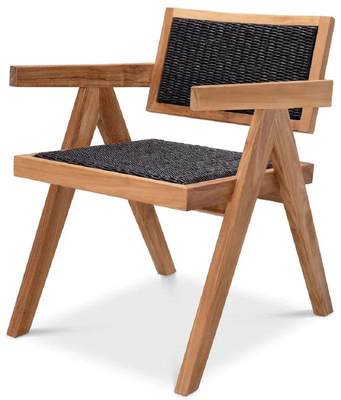 Super-Preis Casa Padrino Chaise de Salle à Manger de Luxe en Teck avec Accoudoirs Naturel / Noir 56 x 65,5 x H. 78 cm - Chaise de Jardin - Mobilier de Jardin - Mobilier de Salle à Manger - Mobilier de Luxe