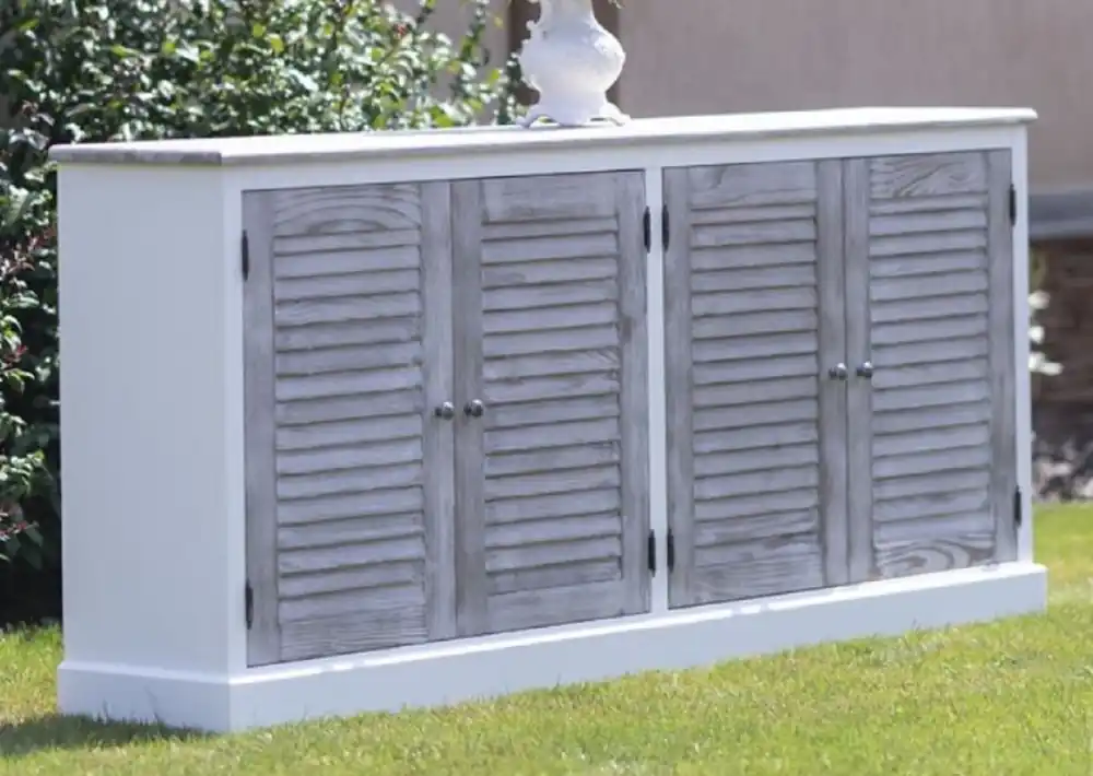 Preis Gesenkt Casa Padrino buffet de style campagnard blanc / gris 209 x 37 x H. 90 cm - Armoire en bois massif avec 4 portes - Meuble en bois massif - Meuble de salle à manger - Meuble de style campagnard