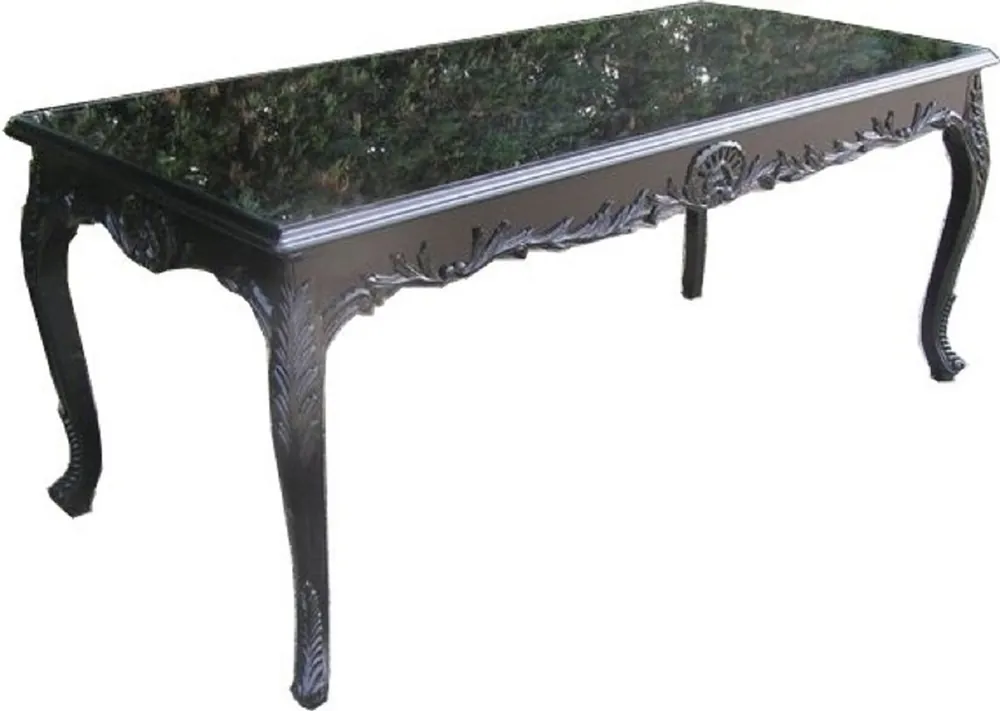 Direktkauf Casa Padrino table à manger baroque avec plaque de verre noir - Table de salle à manger fait main de style baroque - Meuble de salle à manger style baroque - Meuble baroque - Ameublement baroque