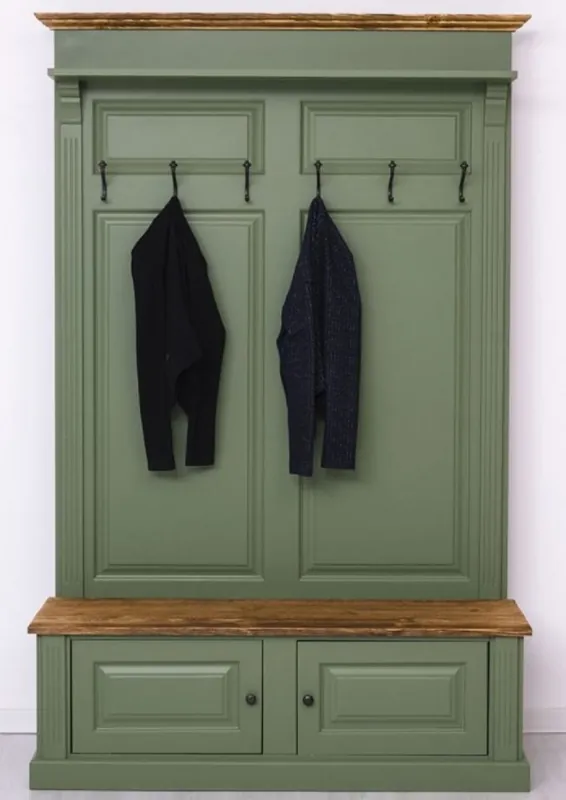 Nur Für Kurze Zeit Casa Padrino armoire garde-robe en bois massif de style campagnard vert / marron 140 x 41 x H. 210 cm - Armoire murale - Placard d'entrée - Meuble d'armoire - Meuble style campagnard
