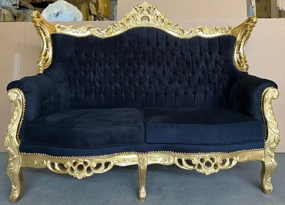 Echt Casa Padrino canapé baroque 2 places noir / or - Canapé de salon de style ancien fait à la main - Meuble de salon de style ancien - Meuble de salon baroque - Noble et Magnifique