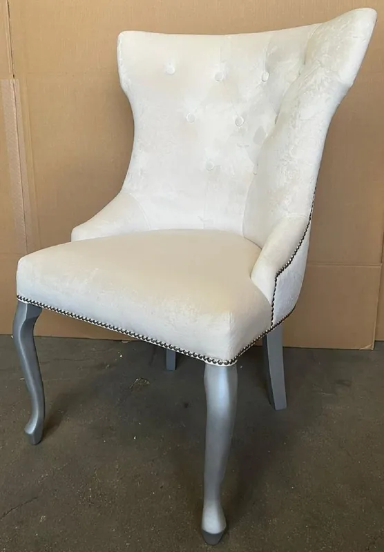 Casa Padrino Chaise de Salle à Manger Néo Baroque de Luxe Crème / Argent - Chaise de Cuisine Néo Baroque - Meubles de Salle à Manger - Meubles de Cuisine - Meubles Néo Baroque Direkt Vom Hersteller