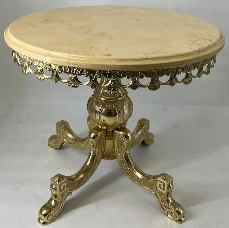 Casa Padrino table d'appoint baroque de luxe crème / or Ø 60 x H. 48 cm - Table ronde en laiton avec plateau en marbre - Meuble de luxe de style baroque - Meuble baroque - Fabriqué en Italie Letzte Chance