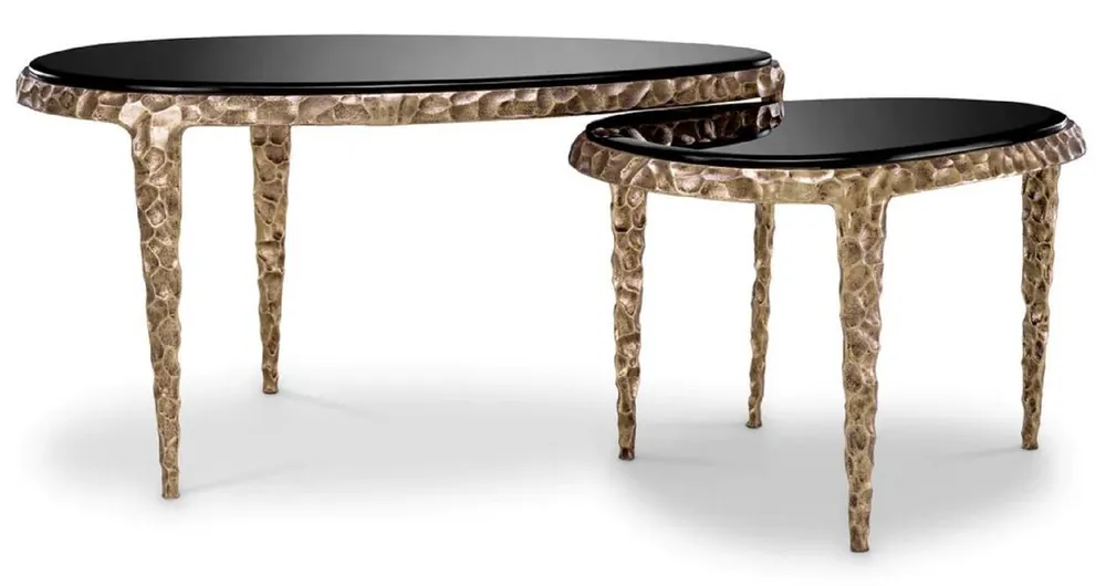 Preisreduziert Casa Padrino ensemble de table d'appoint de luxe laiton vintage / noir - 2 Tables en aluminium avec plateaux en verre - Meuble de salon - Meuble d'hotel - Meuble de luxe - Ameublement de luxe