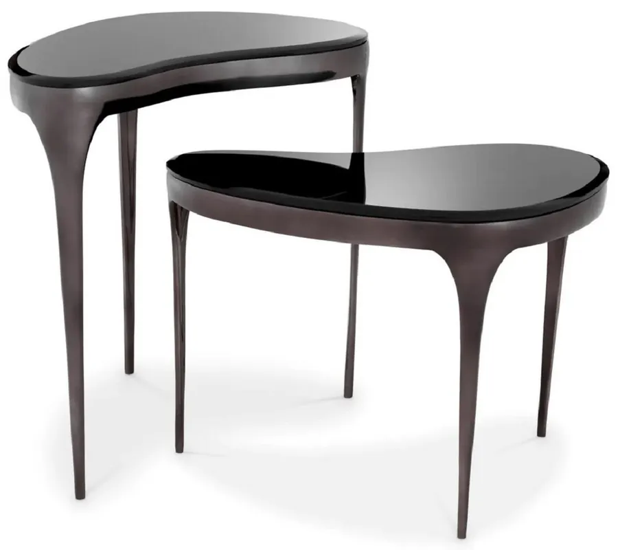 Solange Der Vorrat Reicht Casa Padrino ensemble de table d'appoint de luxe argent noir / noir - 2 Tables en aluminium avec plateaux en verre - Meuble de salon - Meuble d'hotel - Meuble de luxe - Ameublement de luxe