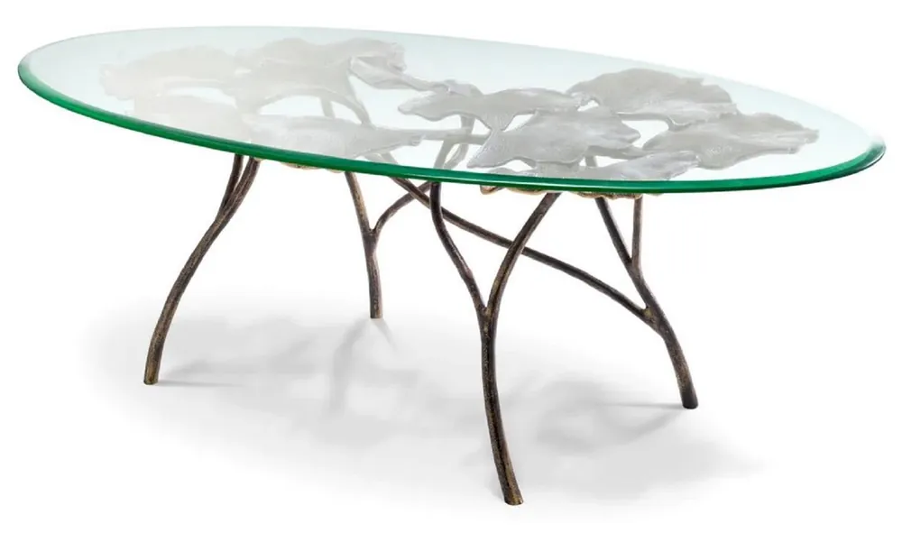 Top-Angebot Casa Padrino table basse de luxe laiton vintage 130 x 70 x H. 46 cm - Table de salon ovale en aluminium avec plateau en verre - Meuble de luxe - Meuble de salon - Ameublement de luxe