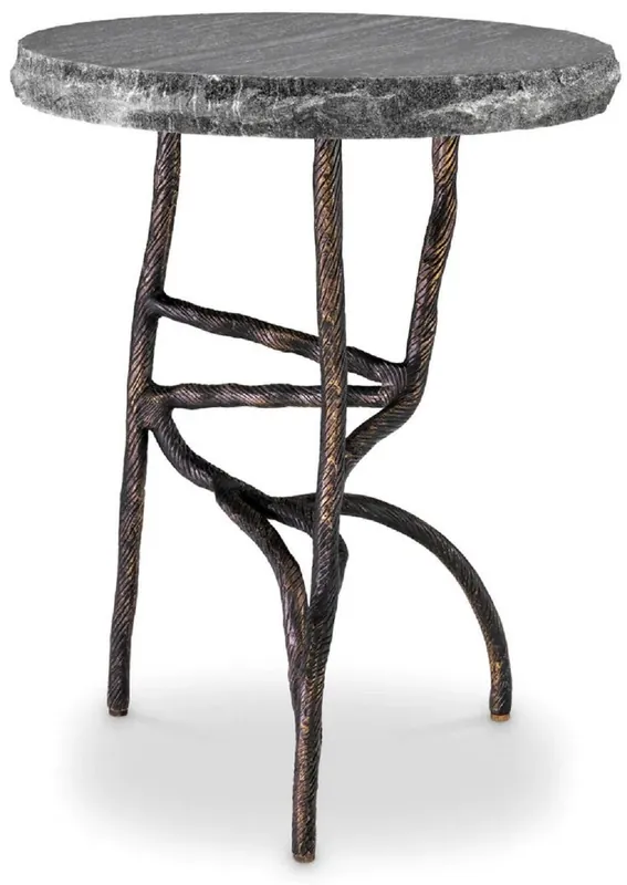 Casa Padrino table d'appoint de luxe laiton vintage / noir Ø 45,5 x H. 58 cm - Table ronde en laiton avec plateau en marbre - Meuble de salon - Meuble de luxe - Ameublement de salon Nur Heute