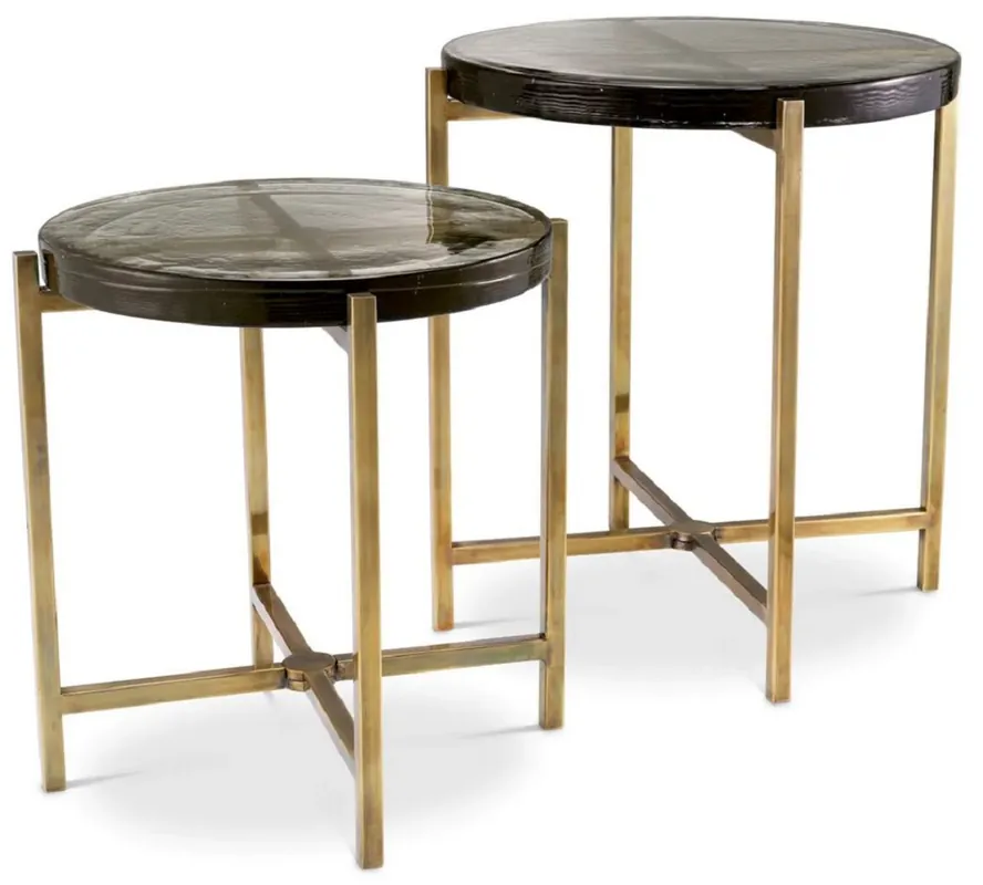 Garantierte Lieferung Casa Padrino ensemble de table d'appoint de luxe laiton vintage - 2 Tables rondes en acier inoxydable avec plateau en verre - Meuble de salon - Meuble d'hotel - Meuble de luxe