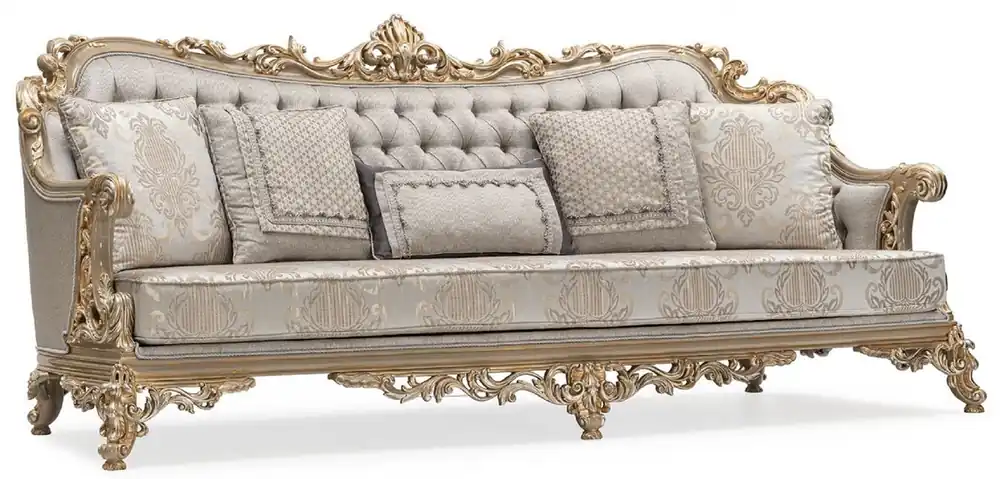 Casa Padrino canapé de salon baroque de luxe argent / gris / or - Canapé de style baroque fait main avec coussins décoratifs - Meuble de salon de luxe de style baroque - Meuble baroque Solange Der Vorrat Reicht