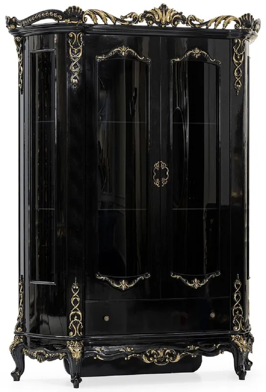 Neue Ware Casa Padrino vitrine baroque de luxe noir / or - Magnifique vitrine en bois massif avec 2 portes et tiroir - Meuble de luxe de style baroque - Meuble baroque - Noble & Magnifique