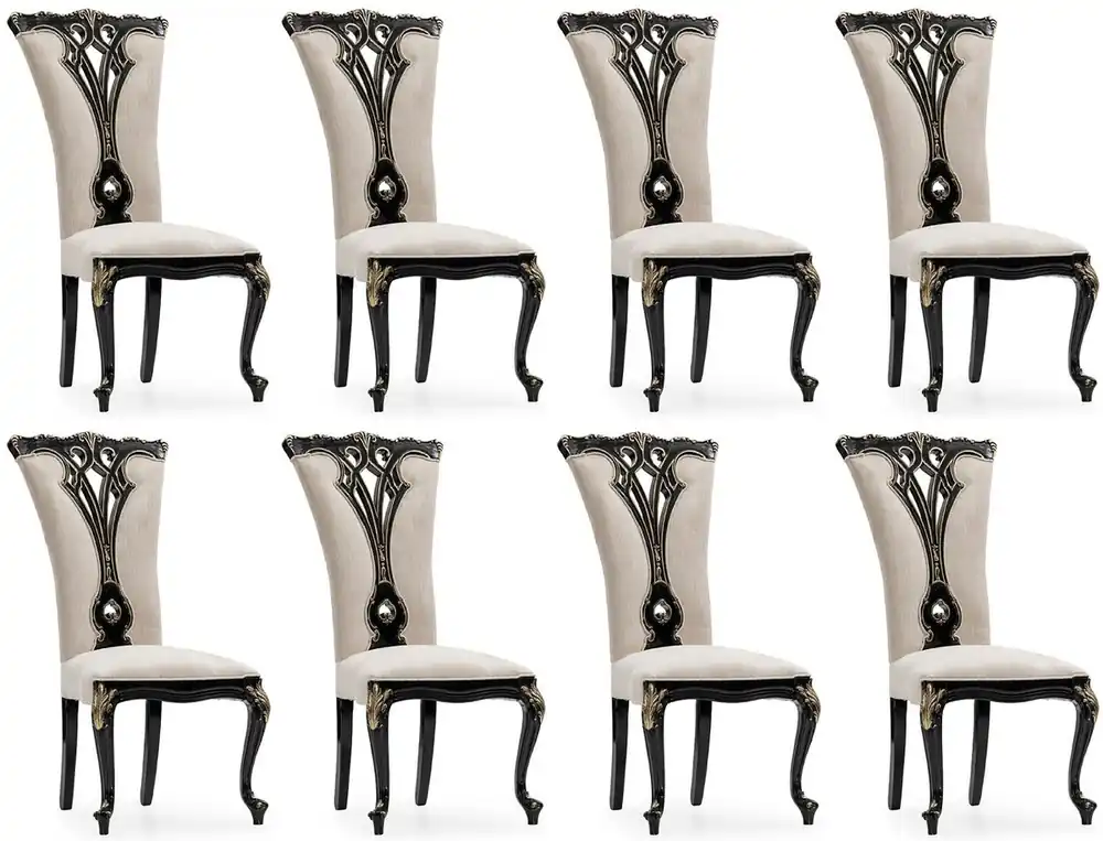 Must-Have Casa Padrino ensemble de 8 chaises de salle à manger baroque de luxe crème / noir / or - Chaises de cuisine de style baroque magnifiques - Meuble de luxe style baroque - Meubles baroques